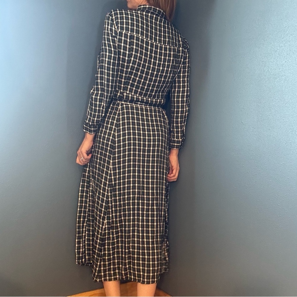 Zara Dark Green Checkered Long Sleeve Shirt Dress size Large - Picture 4 of 13